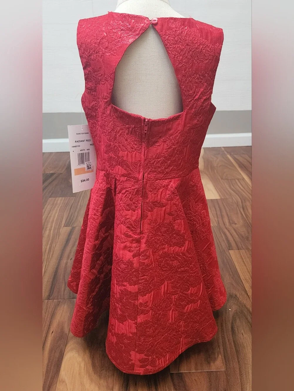 Rare Editions Girls Red Metallic Holiday Party Dress Jeweled Collar Bow Size 7